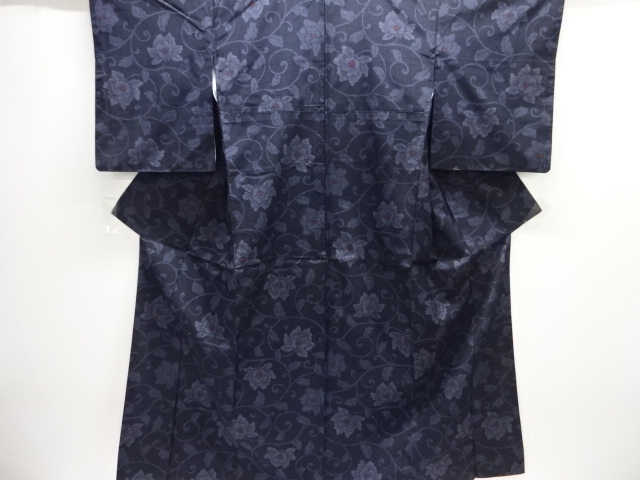 JAPANESE KIMONO / TSUMUGI / WOVEN FLOWER ARABESQUE